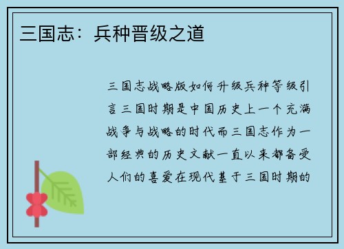 三国志：兵种晋级之道